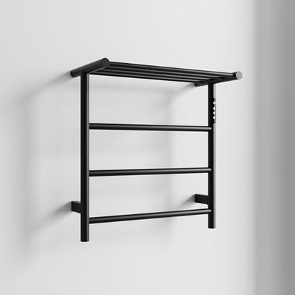 Towel Warmers for Bathroom, Stainless Steel Heated Towel Racks with Top Shelf, Wall Mounted Towel Heater with Intelligent Touch Screen Timer & Temperature Adjustment, Plug-in/Hard-Wired, Black - color: Black, size: 3-Bar with Top Shelf