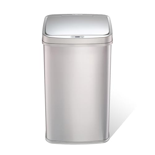 Ninestars 13 Gallon Automatic Trash Can, 50L Touchless Motion Sensor Garbage Can with Odor-Sealing Lid, Rectangular Stainless Steel, Silver Trim - color: Silver Trim