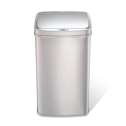 Ninestars 13 Gallon Automatic Trash Can, 50L Touchless Motion Sensor Garbage Can with Odor-Sealing Lid, Rectangular Stainless Steel, Silver Trim - color: Silver Trim