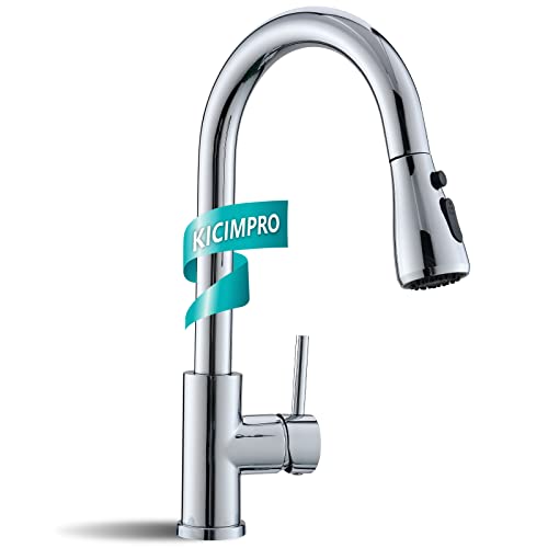 Chrome Kitchen Faucet, Kitchen Faucets for Sink 3 Hole High Arc Single Handle Stainless Steel Commercial RV Camper Kitchen Faucet with Pull Down Sprayer llaves para fregaderos de cocina - color: Chrome, size: 15.2 Inches