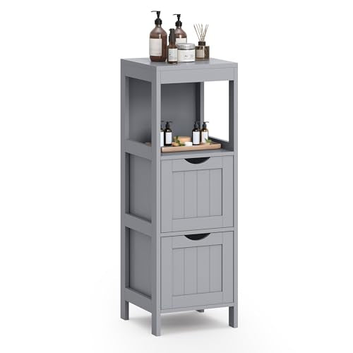 VASAGLE Storage Cabinet, Storage Organizer Rack Stand for Bathroom, Living Room, Multifunctional Corner Unit, 2 Drawers, 35 Inches in Height, Dove Gray UBBC042G02 - color: Dove Gray, size: 35"H