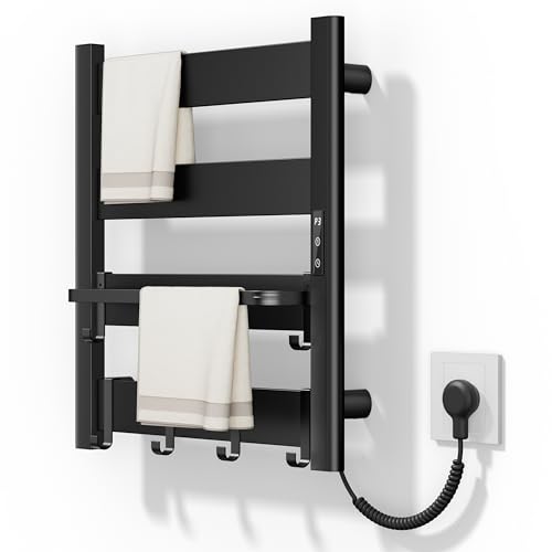 4-Bar Wall Mounted Heated Towel Rack for Bathroom, Matte Black | PTC Fast Heating to 170°F in 6 Minutes, Adjustable Temperature 110-170°F, 2-12H Timer, Space Aluminum Towel Warmer - color: Black, size: PTC 4-Bars