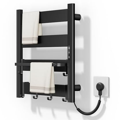 Wall Mounted Heated Towel Rack, 4-Bar Towel Warmer for Bathroom | PTC Fast Heating Up to 170°F in 6 Minutes, Adjustable Temperature 110–170°F, 2–12H Timer, Space Aluminum, Matte Black - color: Black, size: 4-Bars