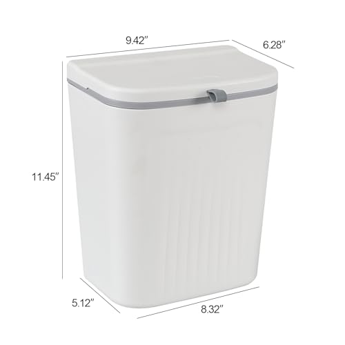 Zopnny Hanging Trash Can with Lid, 3.2 Gallon Under Sink Waste Bin | 12L Small Garbage Can for Cabinet Door or Wall Mount, Kitchen Compost Bin for Food Waste, White, 1 Pack