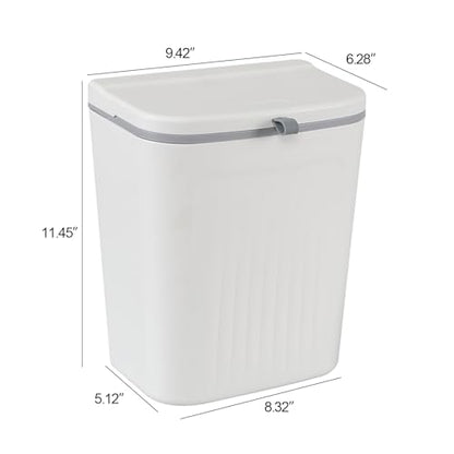 Zopnny Hanging Trash Can with Lid, 3.2 Gallon Under Sink Waste Bin | 12L Small Garbage Can for Cabinet Door or Wall Mount, Kitchen Compost Bin for Food Waste, White, 1 Pack