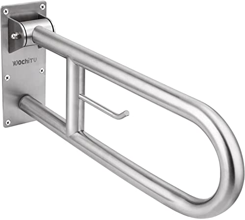 23.6 INCH Stainless Toilet Safety Rails, WochiTV Handicap Grab Bars for Elderly, Disabled Flip-Up Bathroom Grab Bar with Paper Holder,Toilet Handrails Hand Grips Handle Shower Assist Aid - style: 23.6 In Toilet Grab Bar