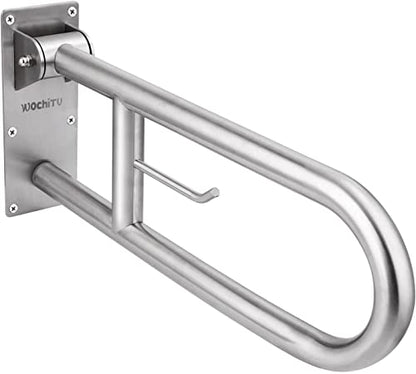23.6 INCH Stainless Toilet Safety Rails, WochiTV Handicap Grab Bars for Elderly, Disabled Flip-Up Bathroom Grab Bar with Paper Holder,Toilet Handrails Hand Grips Handle Shower Assist Aid - style: 23.6 In Toilet Grab Bar