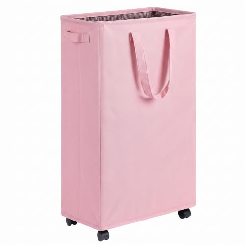 efluky Slim Laundry Hamper with Wheels, Rolling Laundry Basket for Clothes, Small Laundry Basket for Bedroom, Dorm and Laundry Room, 75L (19.8 Gallons) Pink - color: Pink, size: 75L