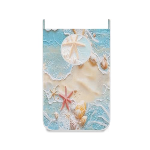 Blue Beach Sea Star Shell Summer Hanging Laundry Hamper Door Hampers Bag Basket with Stainless Steel Hooks Oxford Fabric Printing Decorative Clothes Bags 29.5X20inch 1Pack - color: Blue Beach Sea Star Shell Summer, size: 20x29.5inx1