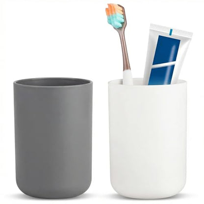 YUXIANLB 2Pcs Bathroom Plastic Tumbler Drink Cup 300ml, Grey, White | Unbreakable, Dishwasher Safe, Plastics Toothbrush Cup Tumbler, Mouthwash Cups, Plastic Easy to Clean, Bathroom Cup