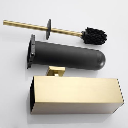 Gold Toilet Brush Set Stainless Steel Square Bathroom Cleaning Brush | AIREMOEN Square Bathroom Toilet Bowl Brush Holder, Round Cleaning Brush Head, Splash Guard - color: Brushed Gold