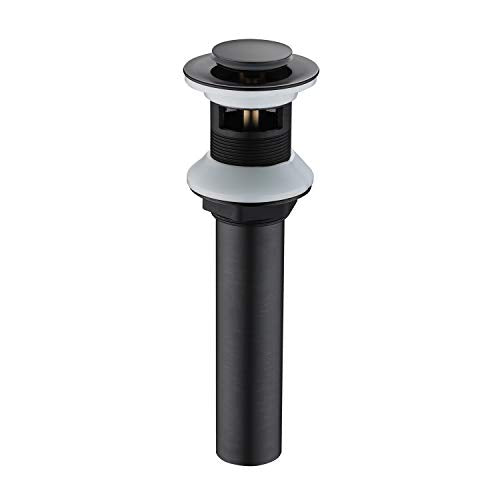 SUMERAIN Pop Up Drain Stopper with Overflow, Matte Black Finish | Solid Brass, Bathroom Sink Drain, Tool-Free Installation - size: S7306O