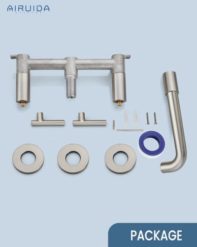 Airuida Wall Mounted Bathroom Sink Faucet,Brushed Nickel Vanity Sink Faucet | Lever Handle,3 Holes,360° Widespread Swivel Spout,Rotatable Bathroom Faucet - color: Brushed Nickel