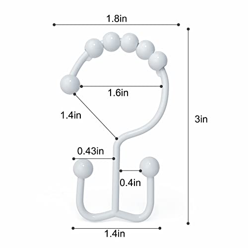 Shower Curtain Hooks, Goowin Shower Curtain Rings, Stainless Steel Shower Curtain Hooks Rust Proof Free Sliding Double Shower Hooks for Curtain, Shower Curtains & Liners (White) - color: White