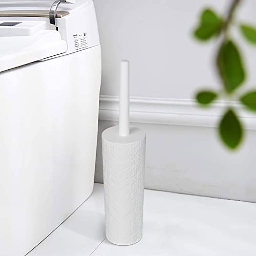 Topsky Toilet Brush & Holder Set, 2 Pack Plastic Round Barrel Loo Brush with 2 Replacement Heads, Durable for Bathroom, White - color: White