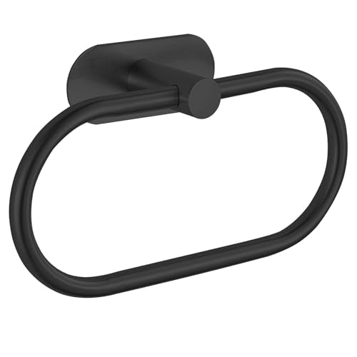 Towel Bar/Bath Towel Ring, Self Adhesive Hand Towel Ring for Bathroom, Stainless Steel Sticky Hand Towel Holder, No Drilling Modern Round Towel Hanger Wall Mounted (Black) - color: Black
