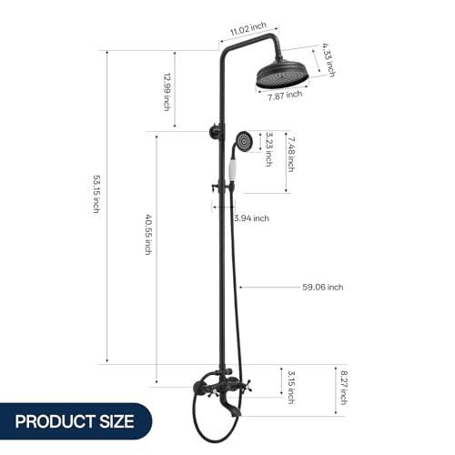 Homevacious Matte Black Outdoor Shower Kit Exposed Shower | 8 Inch High Pressure Rain Shower Head with Hand Spray Bathroom Shower Faucet System Double Knobs Cross Handle 3-function - color: Matte Black, style: 3-Function
