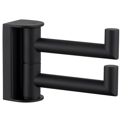 Suyar Matte Black Double Towel Hook, Bathroom Swivel Robe Coat Hook 2 Arms | Rotating Towel Holder for Kitchen RV Storage, SUS304 Stainless Steel Space-Saving Hand Towel Holder, Wall Mounted - color: Matte Black, size: 1 Pack