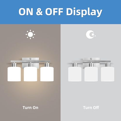 SILAMPDI Bathroom Light Fixtures Brushed Nickel, 3-Light Bathroom Lights Over Mirror, Bathroom Vanity Lights for Bedroom, Living Room, Hallway, Milky White Glass Shades, E26 Base, Bulbs Not Included - color: Brushed Nickel-3Light