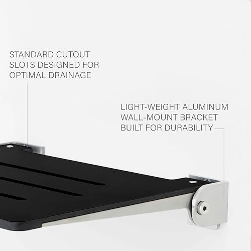 Seachrome 18 inch Silhouette Slimline Folding Wall Mount Shower Bench Seat, Matte Black Seat with Silver Frame - color: Matte Black Seat With Silver Frame