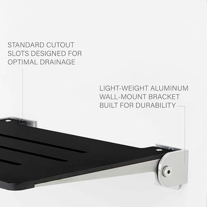 Seachrome 18 inch Silhouette Slimline Folding Wall Mount Shower Bench Seat, Matte Black Seat with Silver Frame - color: Matte Black Seat With Silver Frame
