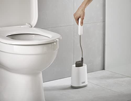 Joseph Joseph Flex Lite Silicone Toilet Brush with Slimline Holder Set, Flexible Head, drip, Anti-Clog deep Clean - Gray/White