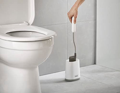 Joseph Joseph Flex Lite Silicone Toilet Brush with Slimline Holder Set, Flexible Head, drip, Anti-Clog deep Clean - Gray/White