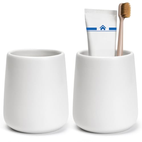 Bathroom Tumbler Cup Ceramic 2Pcs 13.5oz Reusable Toothbrush Cup 400ml, Toothbrush Holder Adequate for Your Bathroom (White) - color: White, size: 2pcs