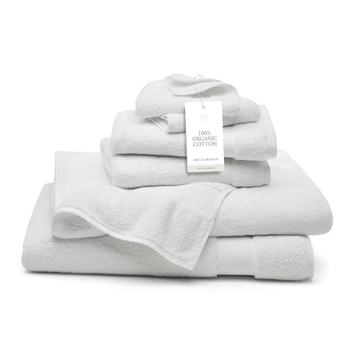 BOLL & BRANCH Plush Bath Sheet Set, 6 Pieces, White | 2 Oversized Bath Sheets, 2 Hand Towels & 2 Washcloths - 100% Organic Cotton - Ultra Soft & Luxurious - Quick Absorbing - color: White, size: Bath Sheet Set