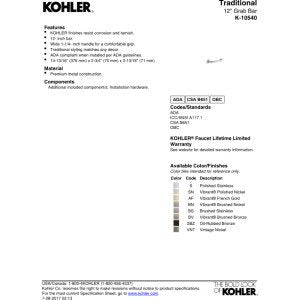 KOHLER 12 in. ADA Compliant Grab Bar - color: Polished Stainless