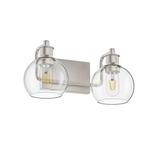 Tipace Bathroom Vanity Light,2 Light Brushed Nickel Vanity Lights with Clear Glass Shade,Modern Wall Sconces,Bathroom Lighting Fixtures Over Mirror for Living Room(Exclude Bulb) - color: Brushed Nickel, size: 2-Light