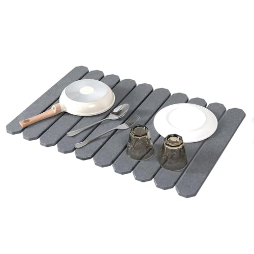 Stone Drying Mat Fast Dry Foldable Design Instant Absorption Aesthetic | Kitchen Sink Dish Drying Mats for Bathroom Home Sink Bath Shower Countertop Vanity Bathroom Home Bath Shower Countertop Van - color: Gray