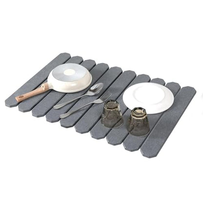 Stone Drying Mat Fast Dry Foldable Design Instant Absorption Aesthetic | Kitchen Sink Dish Drying Mats for Bathroom Home Sink Bath Shower Countertop Vanity Bathroom Home Bath Shower Countertop Van - color: Gray