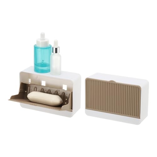 uxcell 2 Pack Dust-Proof Soap Holder, Wall Mounted Soap Dish for Shower Wall No-Drill Adhesive Shower Bar Soap Holder for Bathroom(Khaki, 6.3 x 4.33 Inches) - color: Khaki, size: 6.3 x 4.33 Inches