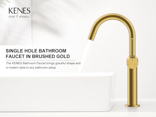 Brushed Gold Tall Bathroom Faucet, Single Handle Vessel Sink Faucet | Vessel Bowl Faucet with Pop Up Drain & Supply Lines, Lead-Free cUPC & NSF Certified, 1 Hole Faucet for Vanity RV Restroom - color: Brushed Gold, size: Tall