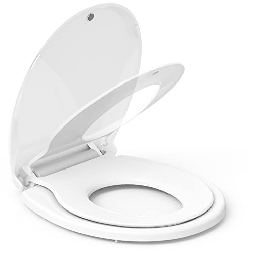 17'' Round Toilet Seat with Built-In Toddler Seat, Soft Close Potty Training Toilet Seat for Adult & Child, Durable PP Seat, Easy to Install & Remove, Fits Most Standard Toilets - color: White, size: Round with Toddler Seat