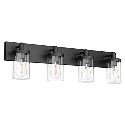 Aipsun Bathroom Vanity Light Farmhouse 4 Light Matte Black Vanity Lighting Fixtures with Clear Glass Shade(Exclude Bulb) - color: Black, size: 4-Light