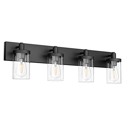 Aipsun Bathroom Vanity Light Farmhouse 4 Light Matte Black Vanity Lighting Fixtures with Clear Glass Shade(Exclude Bulb) - color: Black, size: 4-Light
