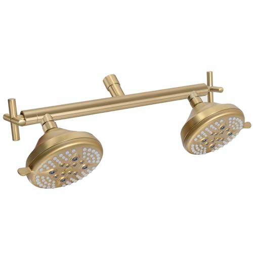 Double Shower Head with Manifold Shut-Off Valve,4 Function 2 Shower Sprayers For Couples Shower,High Pressure Dual Shower Heads Combo Set,Brushed Gold,AG1MG - color: Brushed Gold, size: 7.5