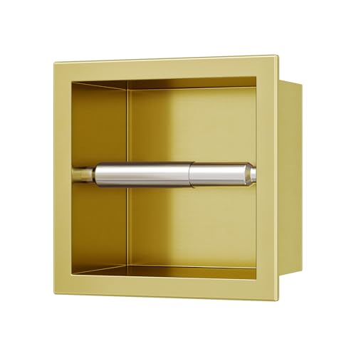 Neodrain Gold 304 Stainless Steel Recessed in Wall Toilet Paper Holder | Rustproof,Durable construction, Space-saving, Built-in Wall toilet paper Holder for Bathroom & RV - color: Gold, size: 6X6In
