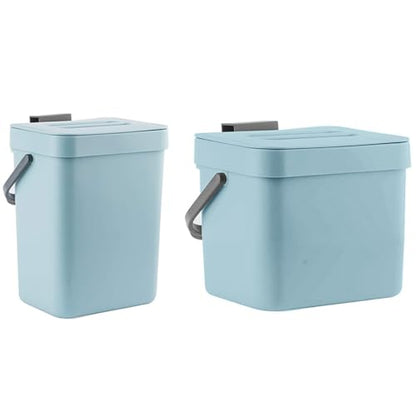 LALASTAR 5L+7L Kitchen Compost Bin, Hanging Trash Can with Lid for Kitchen Cabinet Door, Under Sink, Wall Mounted Waste Bin for Bathroom, Blue