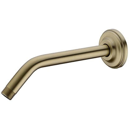9 Inch Brushed Gold Shower Arm and Flange Head Extension Pipe | Angled Stainless Steel Wall Mounted Extension, Bathroom Gooseneck Curved Shower Neck - color: Brushed Gold, style: 9 inch