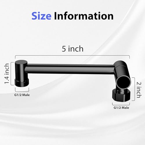 5"Adjustable Shower Extension Arm with Push-Button Lock Easy Install Black | Solid Brass One-Hand Adjust height High pressure resistance, long-term durability for All Rain & Handheld Showerheads - color: Matte Black, size: 5 Inches