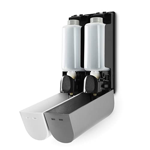 Duo Wall Mounted Shampoo Soap Shower Dispensers with 2x350ml Refillable Bottles, White/Silver - color: Duo White/Silver