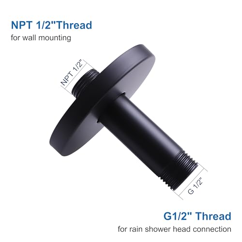 Straight Shower Arm with Flange, Ceiling Mount 3" Pipe, Matte Black | Neck Replacement, For High Pressure Fixed Rain Shower Head, 1/2" NPT, G1/2 - color: Round Matte Black 3 Inch
