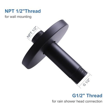 Straight Shower Arm with Flange, Ceiling Mount 3" Pipe, Matte Black | Neck Replacement, For High Pressure Fixed Rain Shower Head, 1/2" NPT, G1/2 - color: Round Matte Black 3 Inch