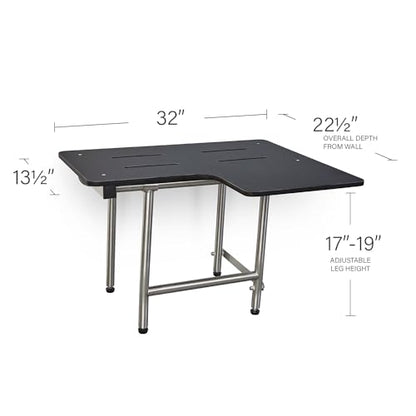 Seachrome 32" x 22.5" Black Reversible Folding Transfer Tub/Shower Seat with Legs, ADA Compliant - color: Matte Black, size: 32 x 22.5 in.