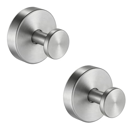 Suction Cup Towel Hooks for Bathroom Glass Mirror, Brushed Nickel | Premium Stainless Steel | Damage-Free Twist Lock Adhesion | Rustproof Wall Hangers for Mirrors, Tiles & Windows - color: Brushed Nickel, size: 2 Pack