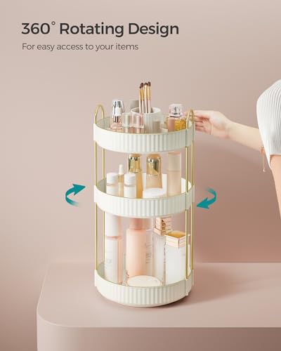SONGMICS Makeup Organizer, 3-Tier Countertop, Customizable, Cloud White | Customizable skincare organizer countertop, round rotating, toiletries vanity organizer, lazy susan, gift UJKA011W01 - color: Cloud White, style: Round