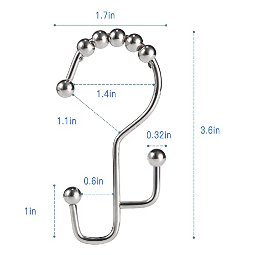SUTINE Shower Curtain Hooks, 12 Pcs Double Shower Curtain Hooks Rings, Black Shower Curtain Hooks Rust Proof, Stainless Steel Bathroom Shower Hooks for Shower Curtain, Towels, Clothing, Nickel - color: Nickel